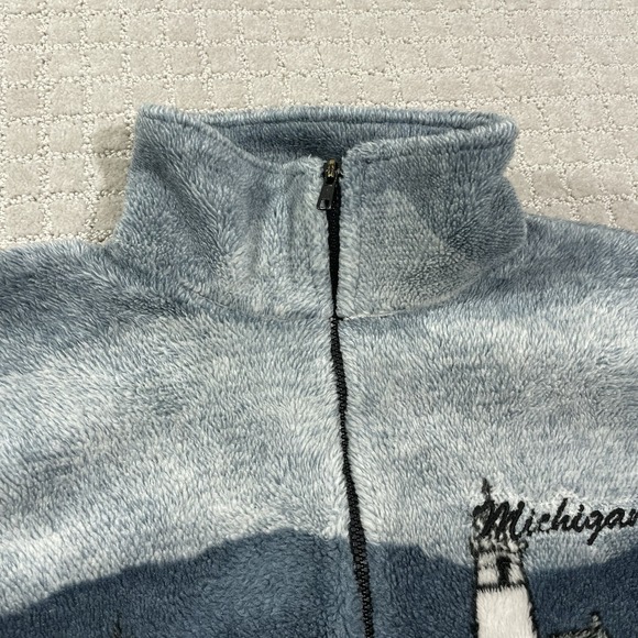 Vintage 90s Michigan Lighthouse Fleece Size Medium Great Lakes Full Zip Jacket - Picture 5 of 9